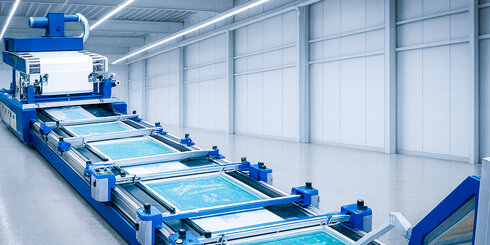 MAGNOPRINT Flat Screen Printer line in a modern hall.