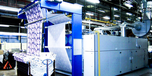 Customizable cloth exit device: choose central or surface winder, batching arm, tension control, antistatic, J-Box & inspection.