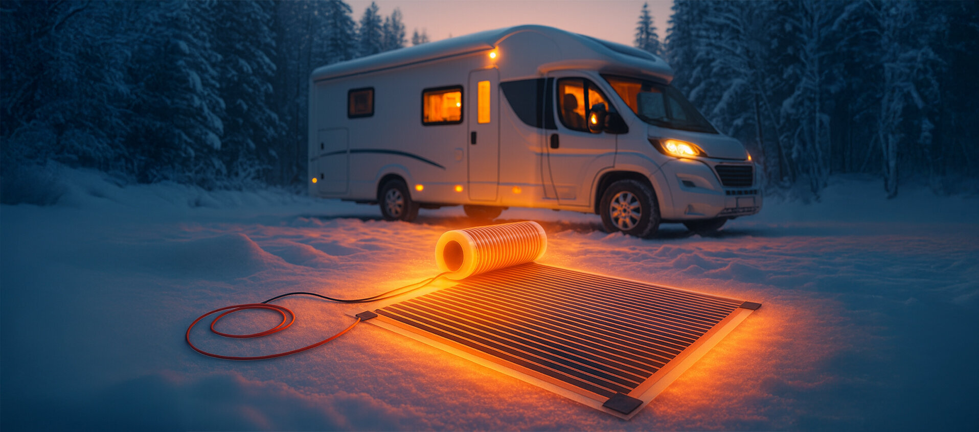 Caravan with heating foil ensuring even warmth and comfort.